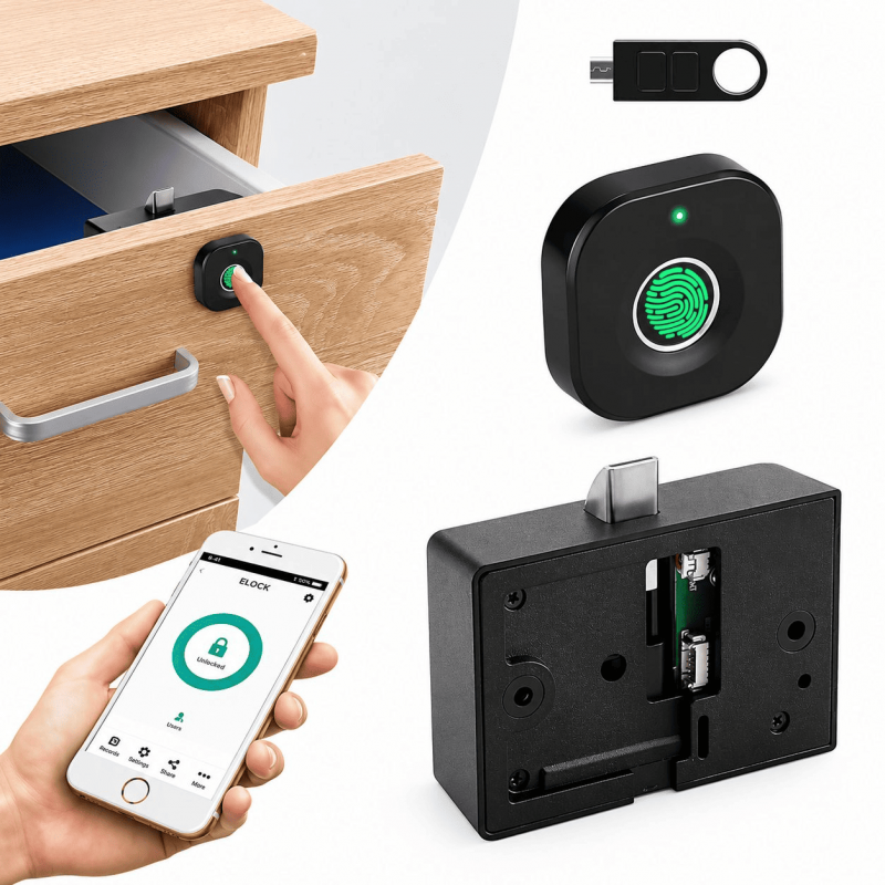 Скрытый замок с отпечатком пальца Elock ESF040 и электронным USB-ключом
