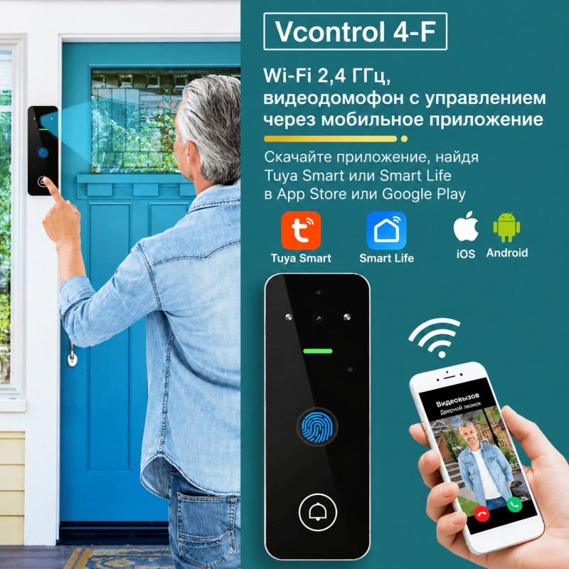 Wi-Fi видеодомофон Elock ESVC4-F с приложением Tuya Smart и Smart Life