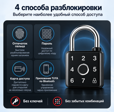 Навесной замок Tuya ES105 с отпечатком пальца